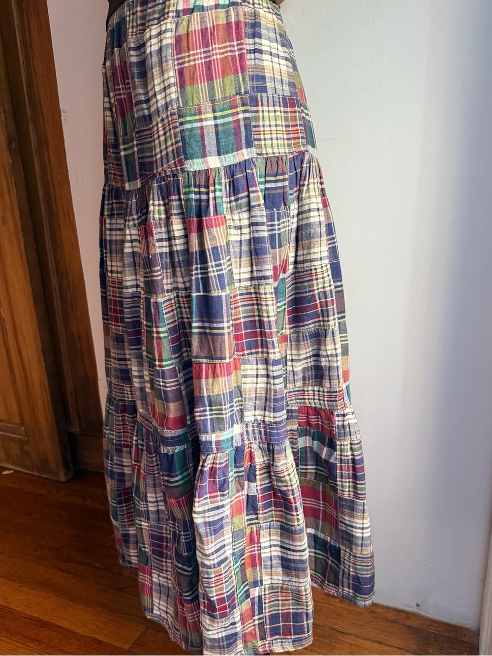 Karen Scott 100% Cotton Plaid Tiered Maxi Skirt Cottagecore Prairie Skirt - Picture 2 of 6